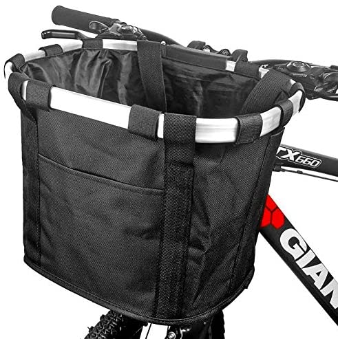 Zrakris Bicycle Front Basket,Removable Bike Basket,Folding Oxford Cloth Bicycle Handlebar Basket,Aluminum Alloy Frame Bike Basket for Small Pet Cat Carrier,Grocery Shopping, Outdoor Camping,Picnic