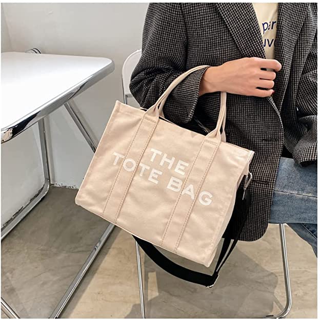 Canvas Tote Bags for Women Handbag Tote Purse with Zipper Canvas Crossbody Bag(Beige)