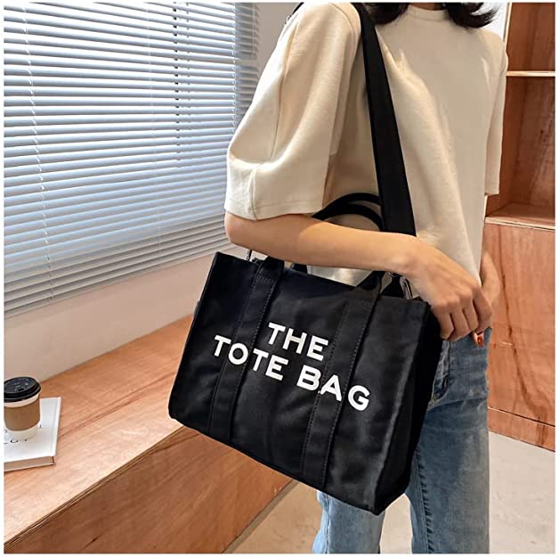 Canvas Tote Bags for Women Handbag Tote Purse with Zipper Canvas Crossbody Bag(Black)