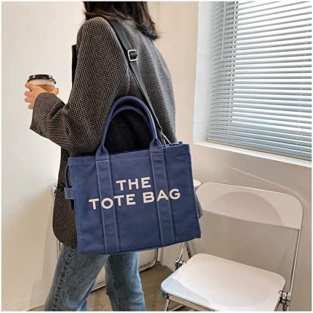 Canvas Tote Bags for Women Handbag Tote Purse with Zipper Canvas Crossbody Bag(Blue)
