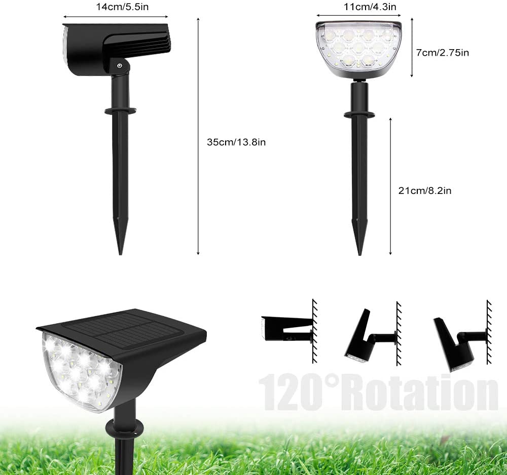 RENGAC 30 LED Solar Landscape Spotlights, Cold White IP67 Waterproof Solar Powered Wall Lights, Wireless Outdoor Solar Landscaping Lights for Yard Garden Driveway Porch Walkway Pool Patio (2 Pack)