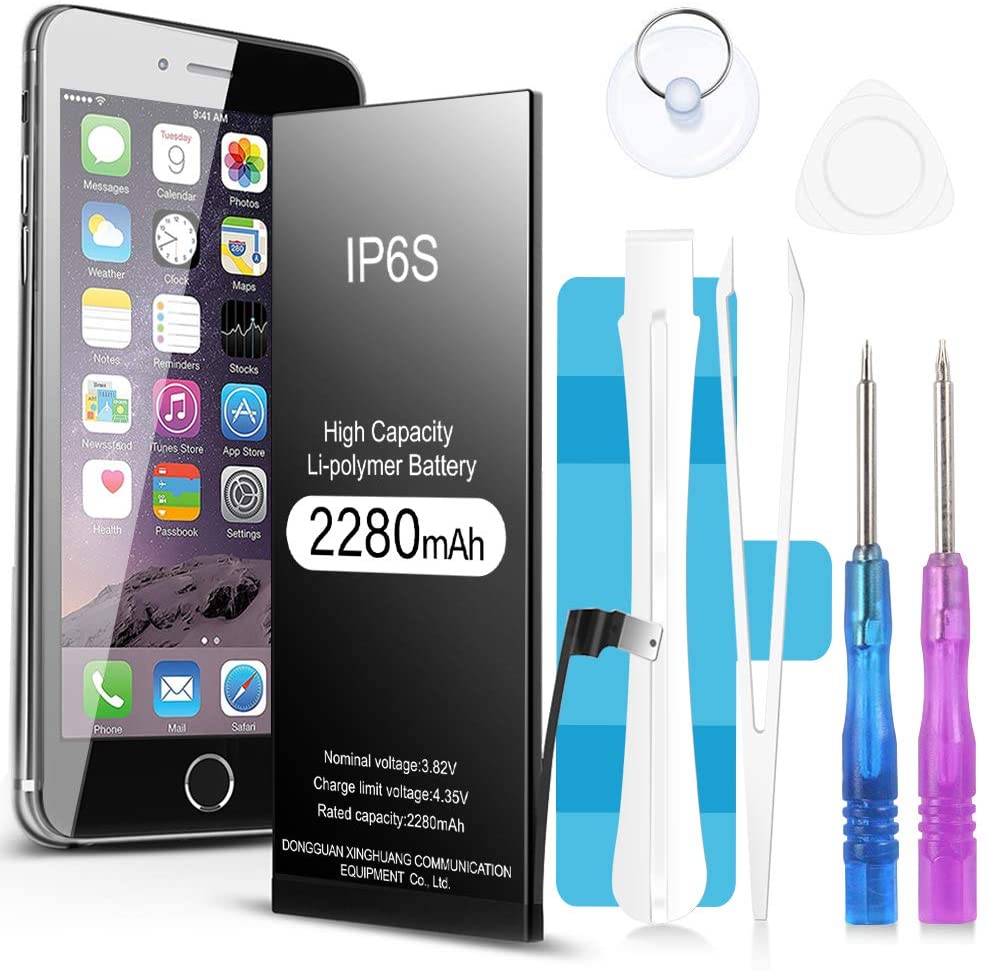 Jojobnj Batterie pour iPhone 6S, 2280mAh Batterie Interne de Remplacement Grande capacité Lithium-polymère Rechargeable Batterie avec Complet kit d'Outils de réparation de l'adhésif Instructions
