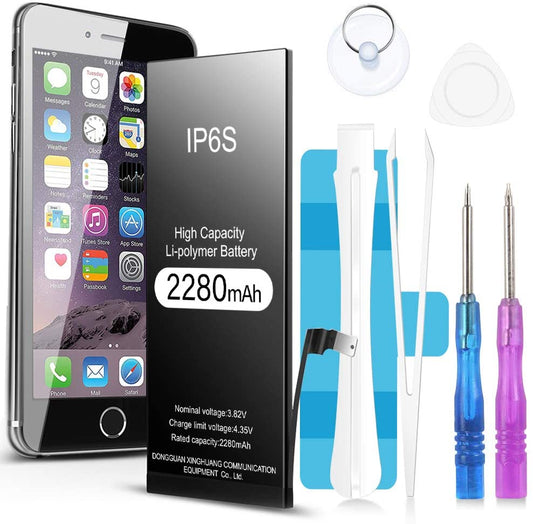 Jojobnj Batterie pour iPhone 6S, 2280mAh Batterie Interne de Remplacement Grande capacité Lithium-polymère Rechargeable Batterie avec Complet kit d'Outils de réparation de l'adhésif Instructions
