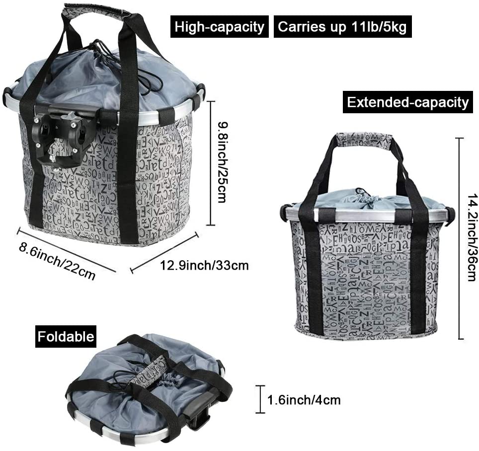 Zrakris Cestino Bicicletta Anteriore, Staccabile Pieghevole Ciclo Anteriore Borsa da Basket in Tela, Impermeabile Cestini Bici per Cani, Picnic, Shopping