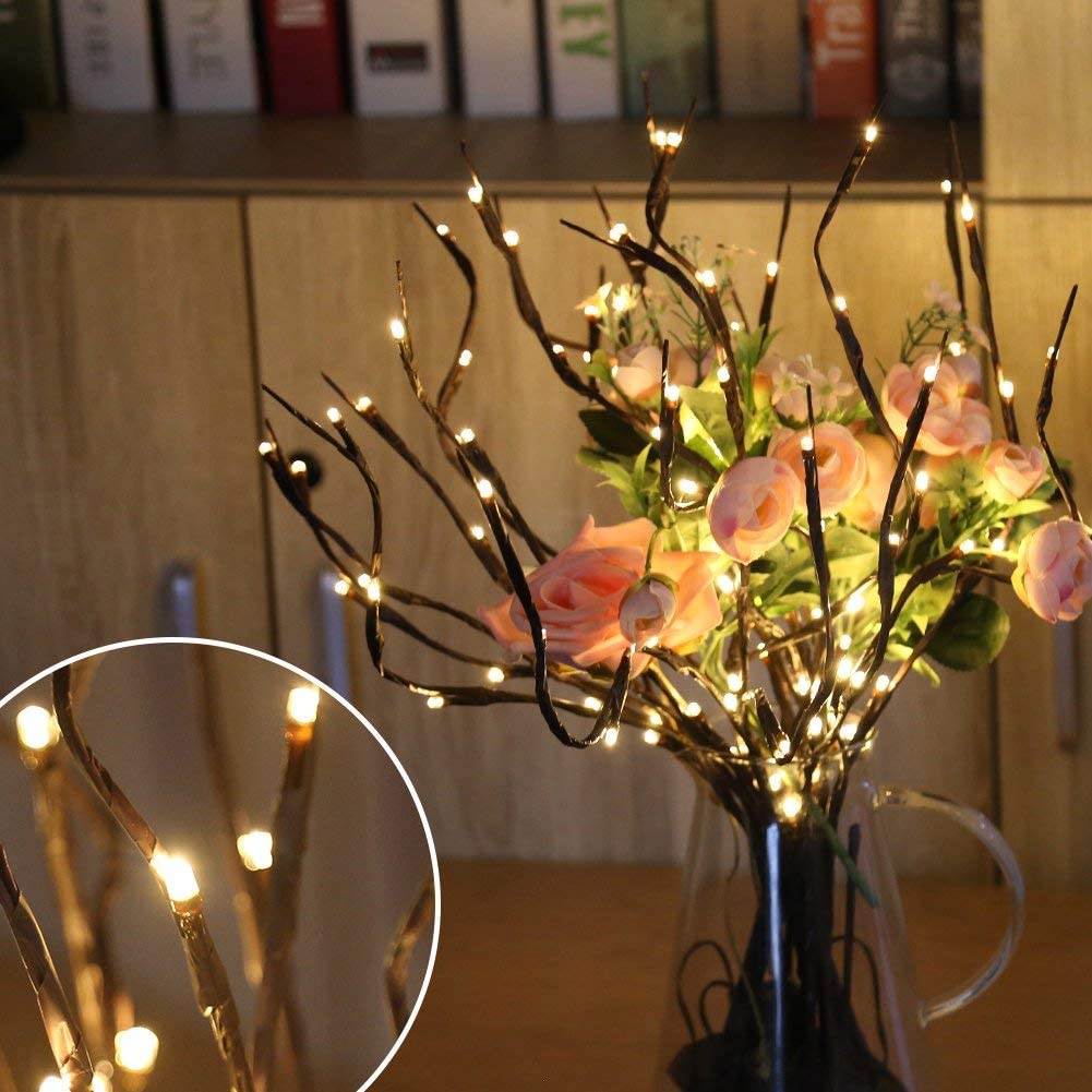 RENGAC Branch Lights, 30 Inches 20 LED Willow Twig Lighted Branch DIY Tree Willow Branches Lamp Warm White Battery Operated Twig Lights Decoration for Christmas Home Decoration(4 Pack)