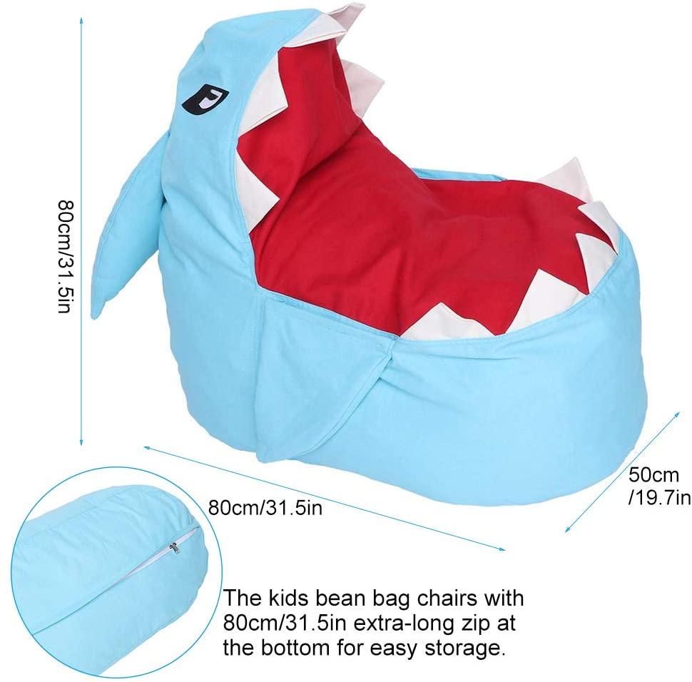 gruciso 31.5x31.5x19.69 Inch Bean Bag Chair, Shark Stuffed Animal Storage Bean Bag Chairs Soft Plush Toy Organizer Fluffy Lounger Sofa for Kids Adult Sit and Sleep Extra Large(Blue)