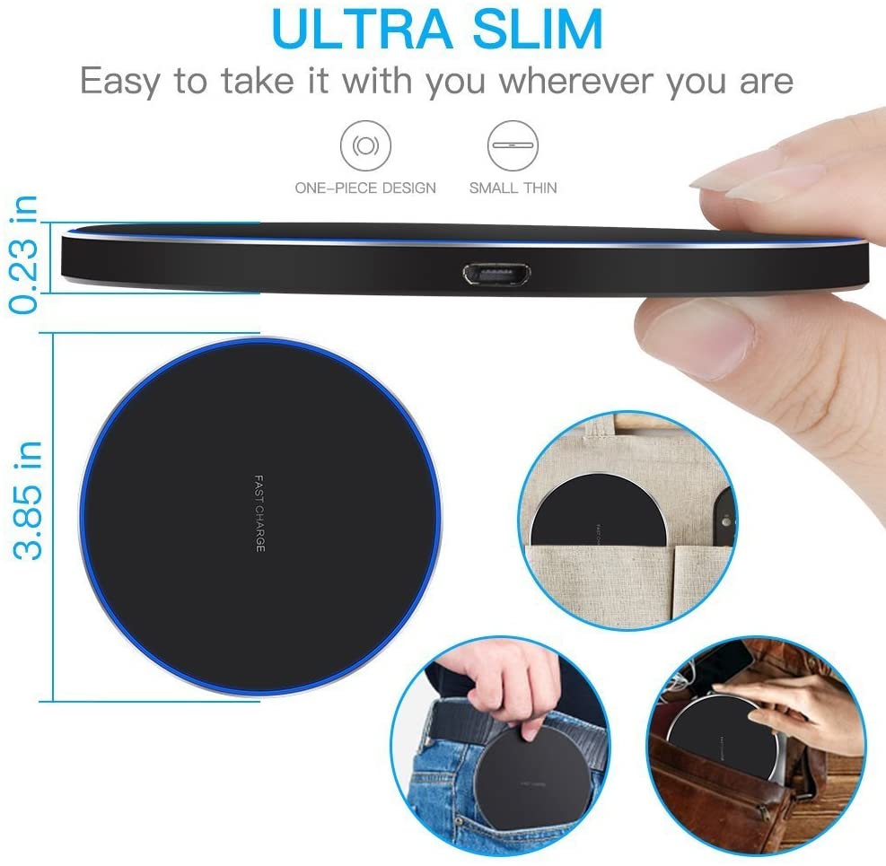 Charlore Wireless Charger, 15W Wireless Charging Pad Compatible with iPhone 12 Pro /12/11 Pro /11 /XS/XS Max/X / 8, Fast Charging for Samsung Galaxy S20 /S10 /S10+ /S9 /S8 /S8+ /Note 8 - Black
