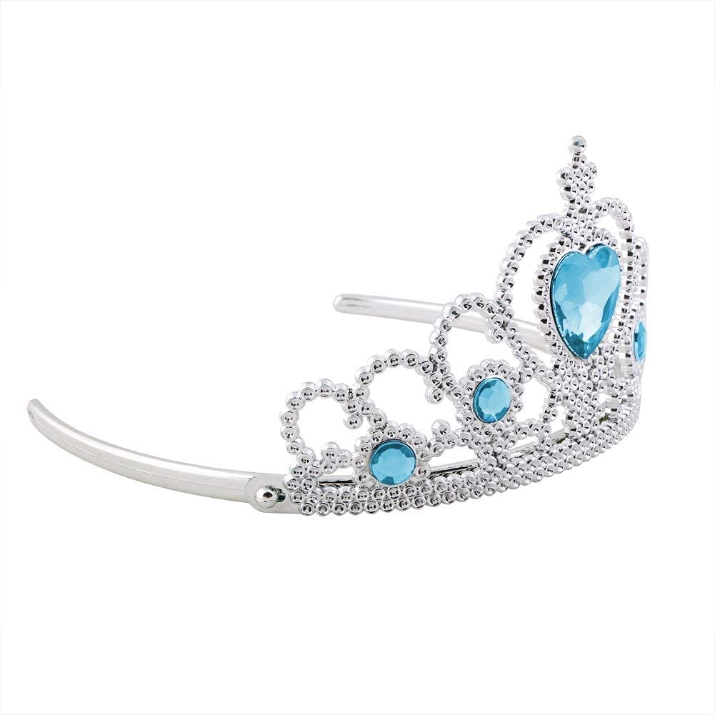 gruciso Elsa Dress Up Accessories Set, 7 Pcs Princess Dress-up Party Accessories for Girls with Elsa Gloves, Princess Tiara, Earring, Magic Wand, Necklace(Blue)