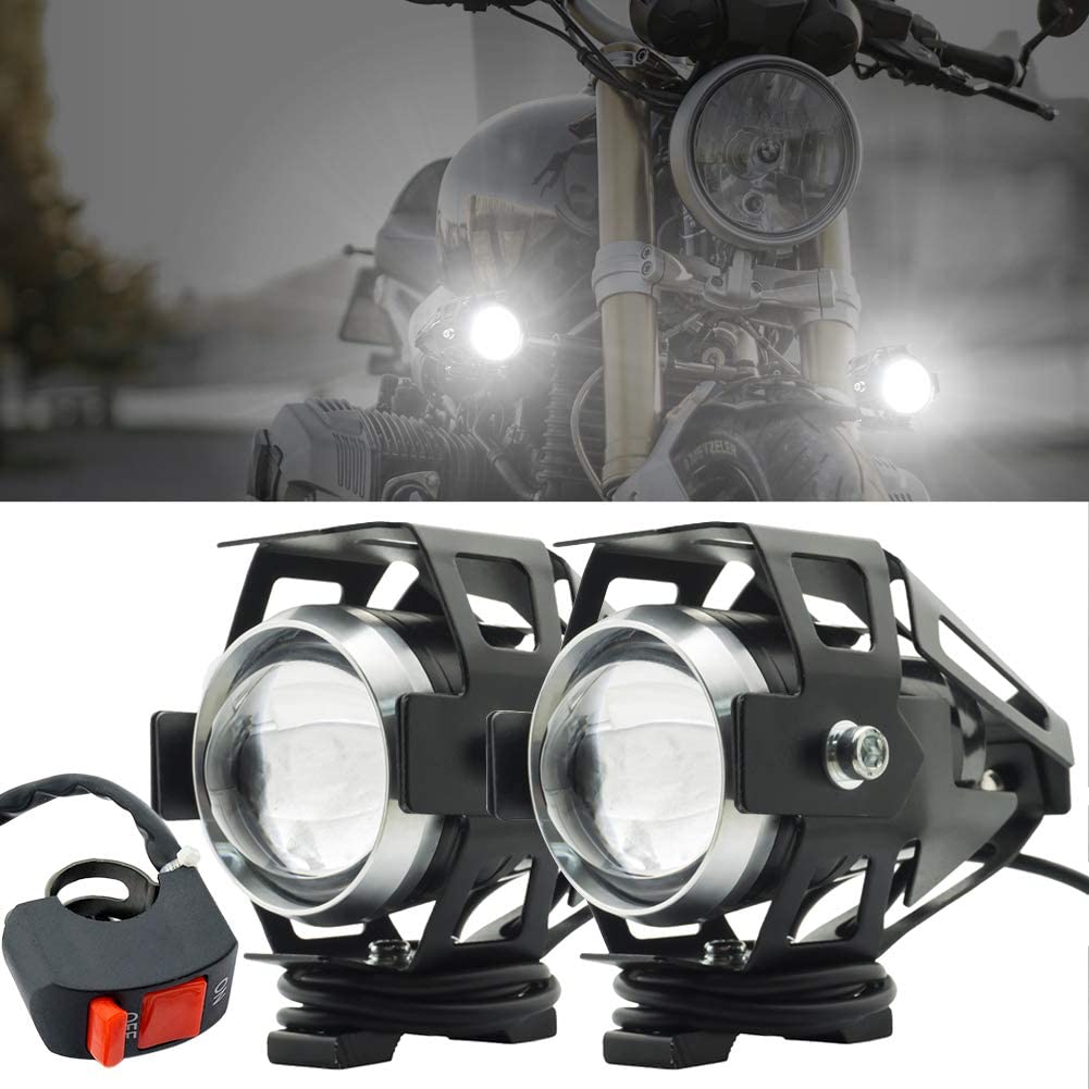 RENGAC Motorcycle Headlights,Motorbike Spot Driving Lights CREE U5 Motorcycle Front Spotlights Additional Fog Lights DRL 125W 3000LM with Switch for Motorcycle Quad Scooter Car Truck Boat Bike Black