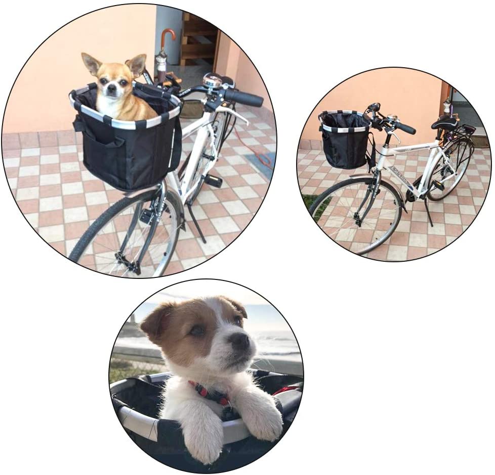Zrakris Cestino Bicicletta Anteriore, Staccabile Pieghevole Ciclo Anteriore Borsa da Basket In Tela, Impermeabile Cestini Bici per cani, Picnic, Shopping - Nero