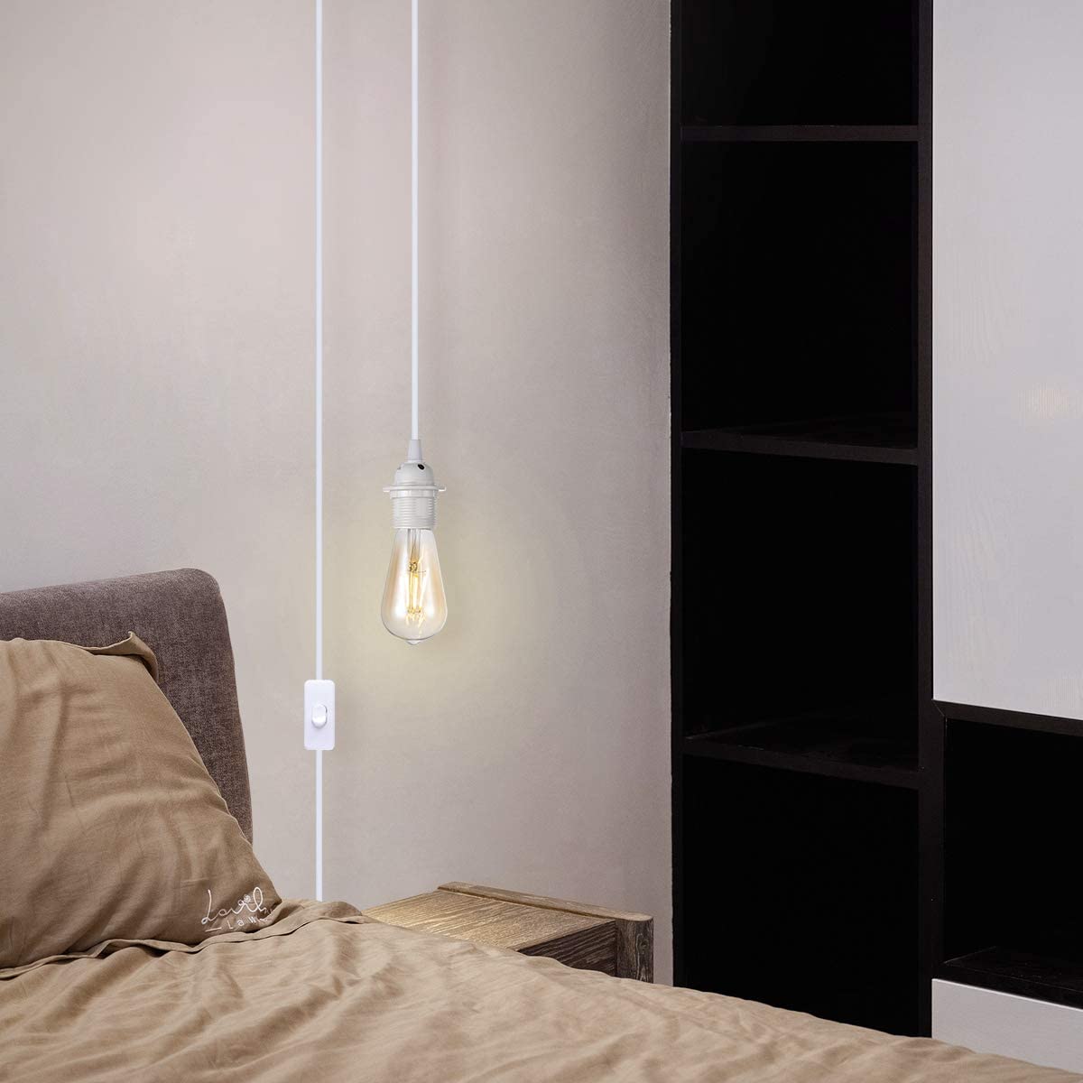 RENGAC 4.5m Plug in Pendant Light Fitting,White Hanging Lights kit Fitting, E27 lamp Holder,On-Off Switch,Extension for shed, Warehouse, Light Shade