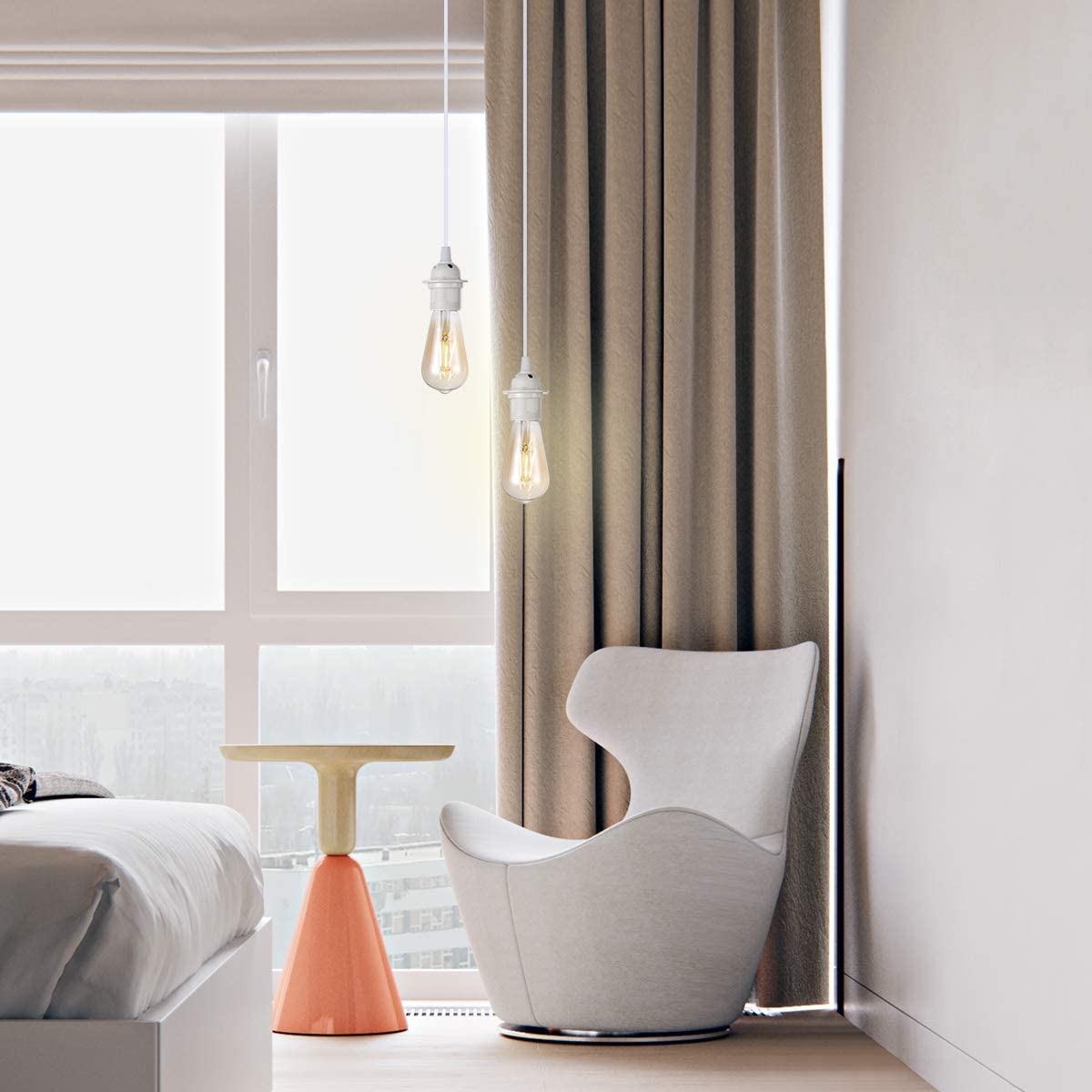 RENGAC 4.5m Plug in Pendant Light Fitting,White Hanging Lights kit Fitting, E27 lamp Holder,On-Off Switch,Extension for shed, Warehouse, Light Shade