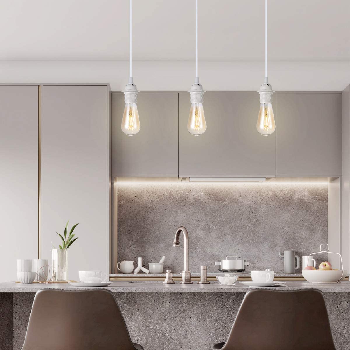RENGAC 4.5m Plug in Pendant Light Fitting,White Hanging Lights kit Fitting, E27 lamp Holder,On-Off Switch,Extension for shed, Warehouse, Light Shade