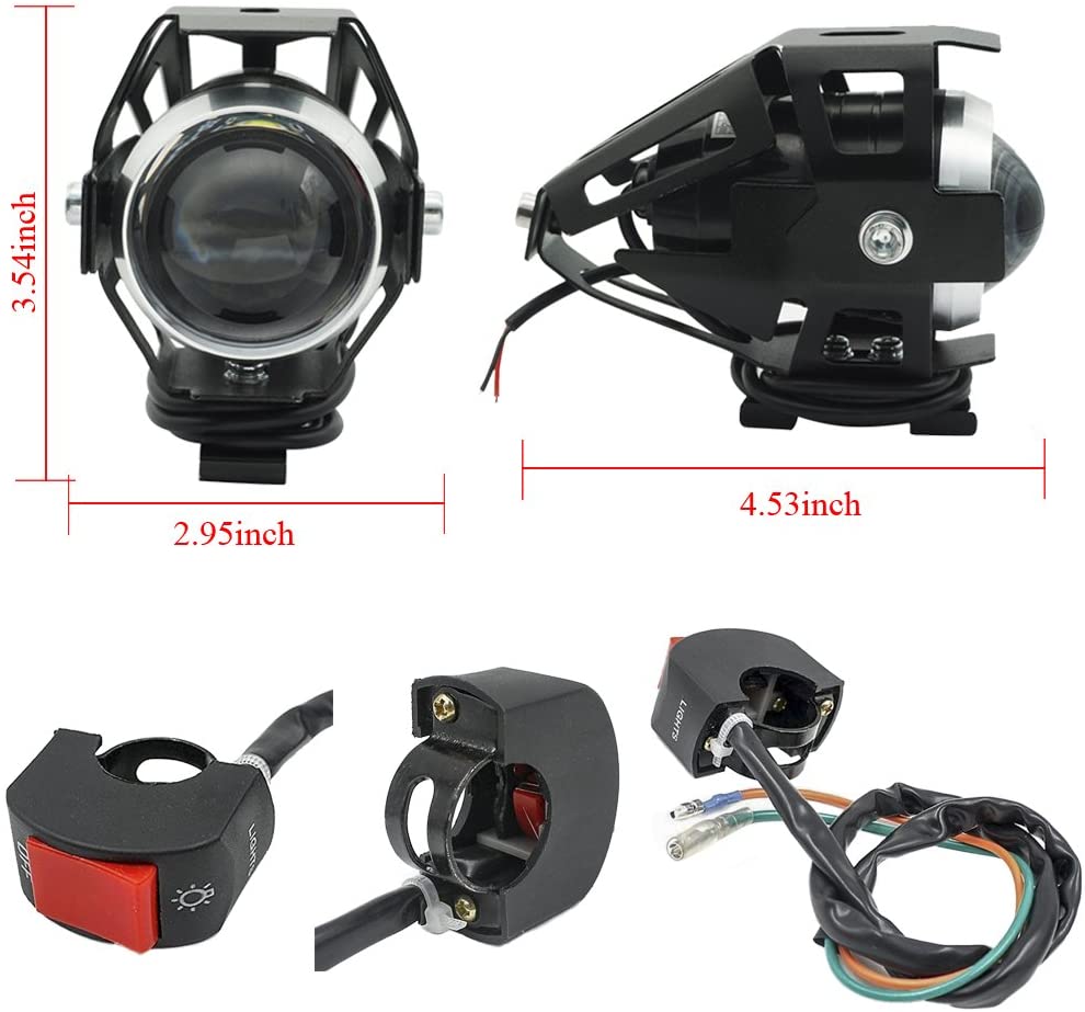 RENGAC Motorcycle Headlights,Motorbike Spot Driving Lights CREE U5 Motorcycle Front Spotlights Additional Fog Lights DRL 125W 3000LM with Switch for Motorcycle Quad Scooter Car Truck Boat Bike Black