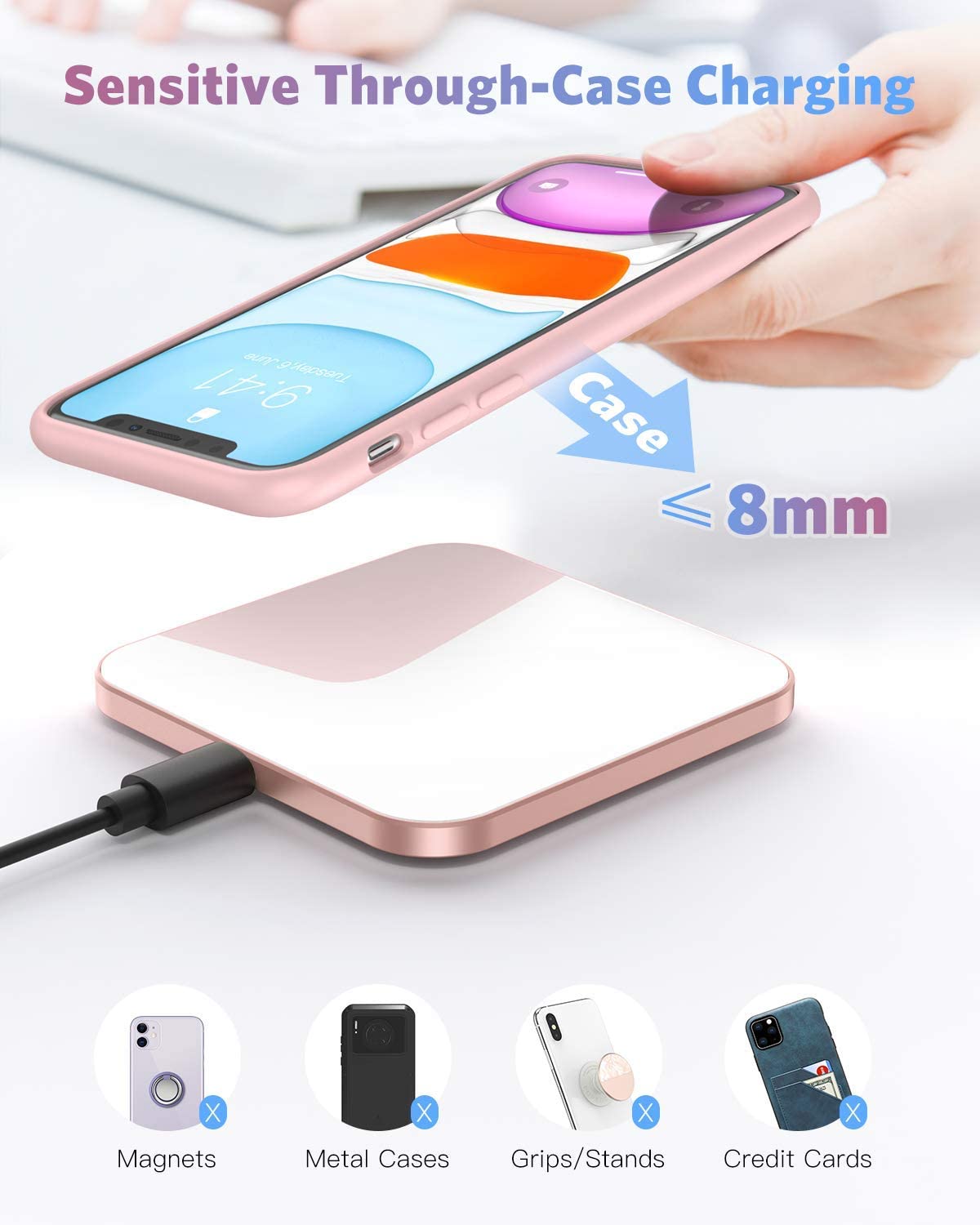 Taoriggs Wireless Charger, Qi-Certified 15W Max Fast Wireless Charging Pad for iPhone 12/12 Pro/11/11 Pro Max/XS Max/XR/XS/X/8/8+/Se, Galaxy S20/S10/S9/S8, AirPods Pro, White (No AC Adapter)