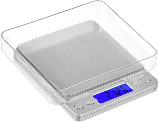 Charlore Digital Pocket Scale Weight Scale Mini Digital Pocket Scale 0.01-500g Electronic Weighing Scales LED Display for Kitchen Jewellery Drug Weighting and Home Use with Two Transparent Trays
