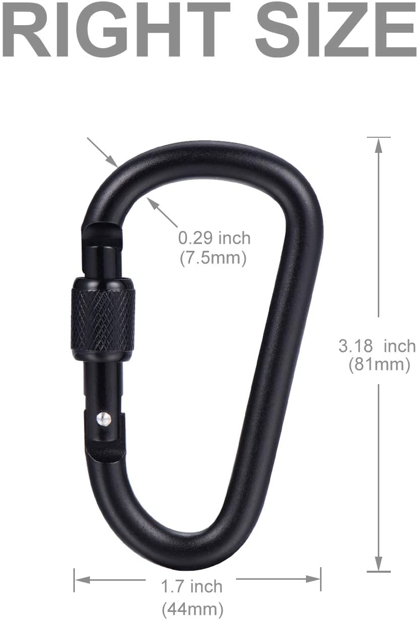 gruciso 6 Pcs Upgraded D-Ring Locking Carabiner, 3.1" D Shape Keychain Clips for Outdoor, Camping, Hiking, Fishing, Home RV, Travel, 6 Spring-Loaded Gate Hook with 6 Key Rings