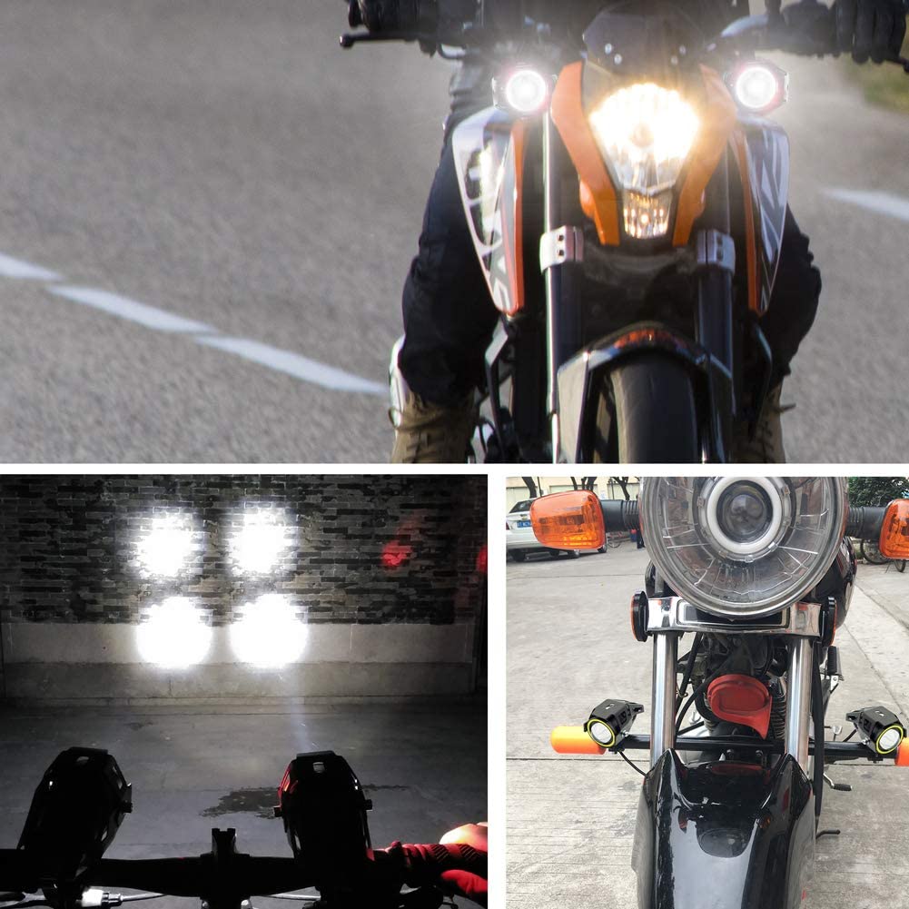 RENGAC Motorcycle Headlights,Motorbike Spot Driving Lights CREE U5 Motorcycle Front Spotlights Additional Fog Lights DRL 125W 3000LM with Switch for Motorcycle Quad Scooter Car Truck Boat Bike Black