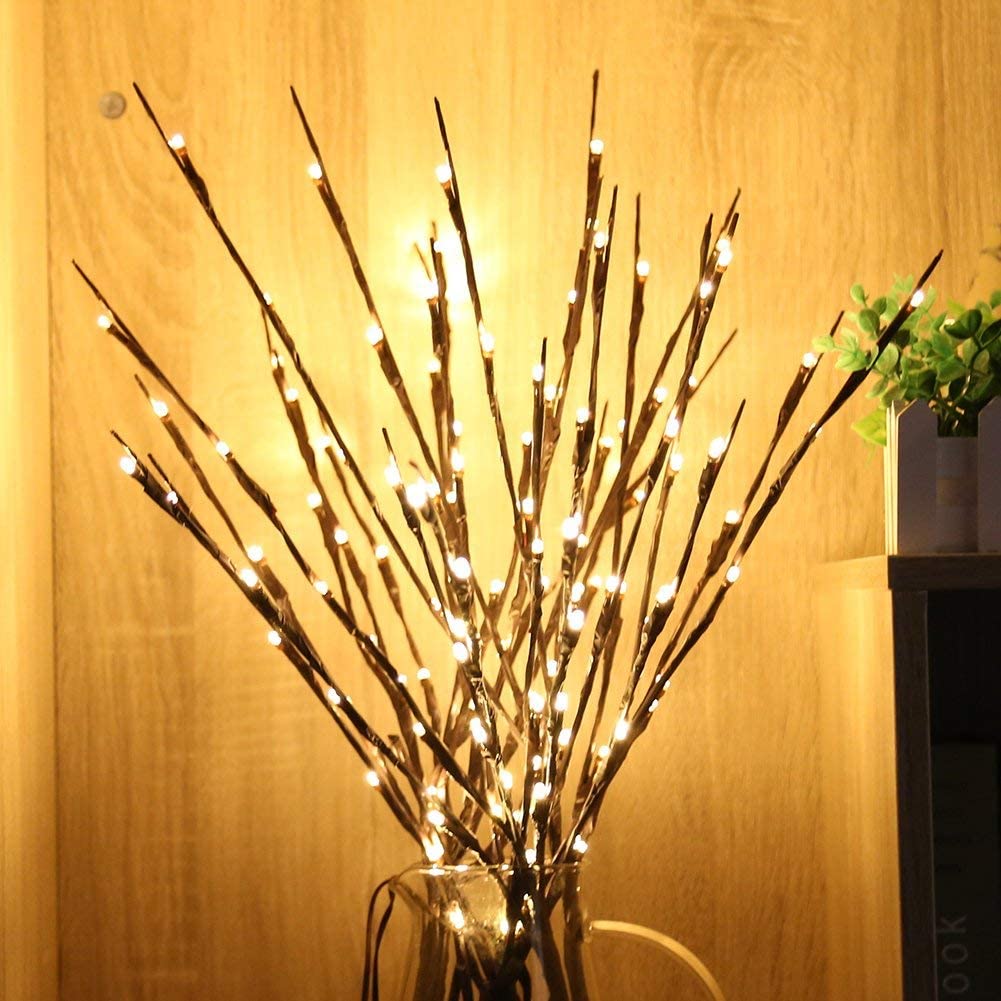 RENGAC Branch Lights, 30 Inches 20 LED Willow Twig Lighted Branch DIY Tree Willow Branches Lamp Warm White Battery Operated Twig Lights Decoration for Christmas Home Decoration(4 Pack)