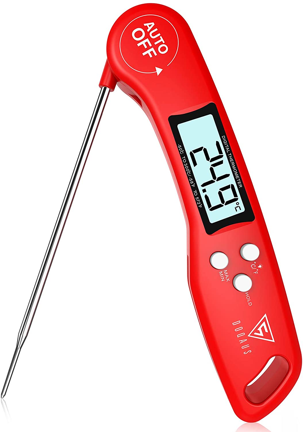 Taoriggs Cooking Thermometer, Digital Instant Read Food Thermometer Meat Thermometer Kitchen Thermometer with Foldable Probe, Backlit LCD Screen, Auto On/Off for BBQ, Grill, Suger, Milk, Deep Fry (Red)