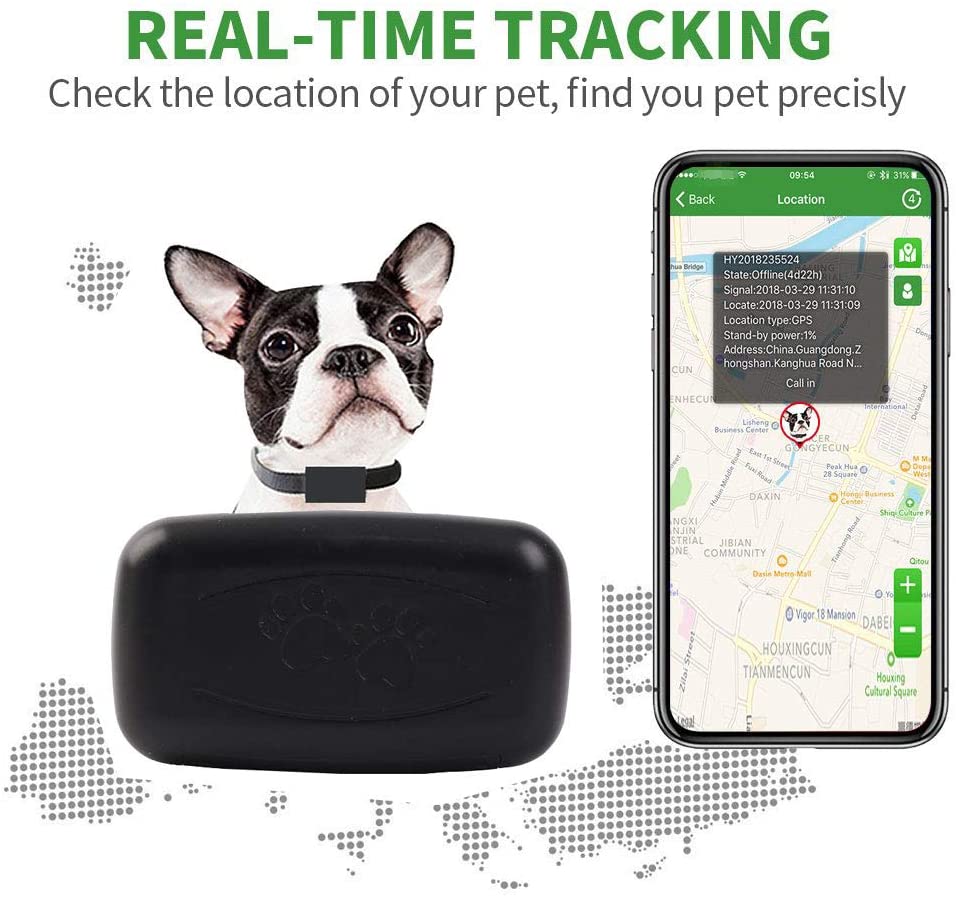 Jorenca Waterproof Car Gps Tracker,Dog Gps Tracker,cat gps tracker For 28lb Pets Waterproof IP67 Real Time Activity Monitor AGPS LBS SMS Positioning Tracking Device with Collar (Black)