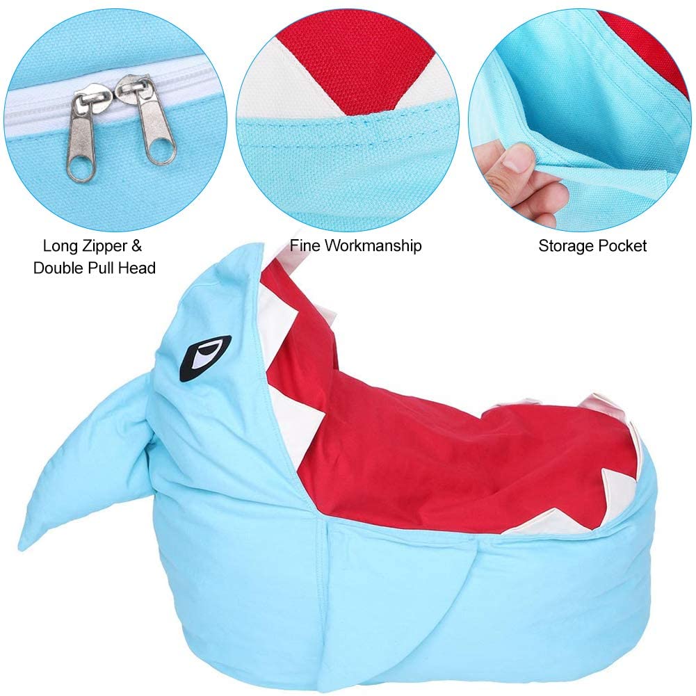 gruciso 31.5x31.5x19.69 Inch Bean Bag Chair, Shark Stuffed Animal Storage Bean Bag Chairs Soft Plush Toy Organizer Fluffy Lounger Sofa for Kids Adult Sit and Sleep Extra Large(Blue)