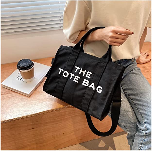 Canvas Tote Bags for Women Handbag Tote Purse with Zipper Canvas Crossbody Bag(Black)