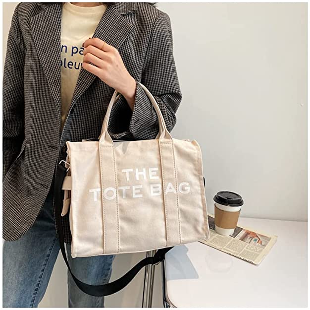 Canvas Tote Bags for Women Handbag Tote Purse with Zipper Canvas Crossbody Bag(Beige)