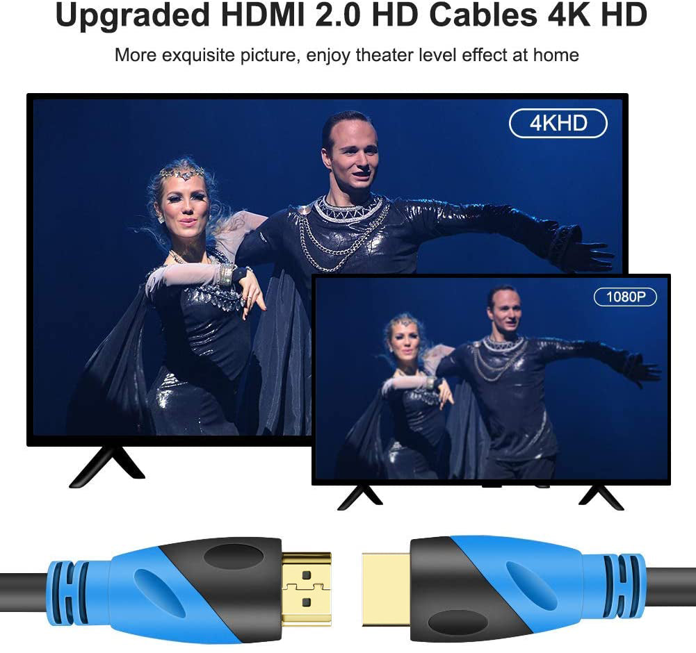 4K HDMI Cable 25FT, High Speed HDMI Cables,Gold Plated Connectors,Video 4K,HD1080p 3D