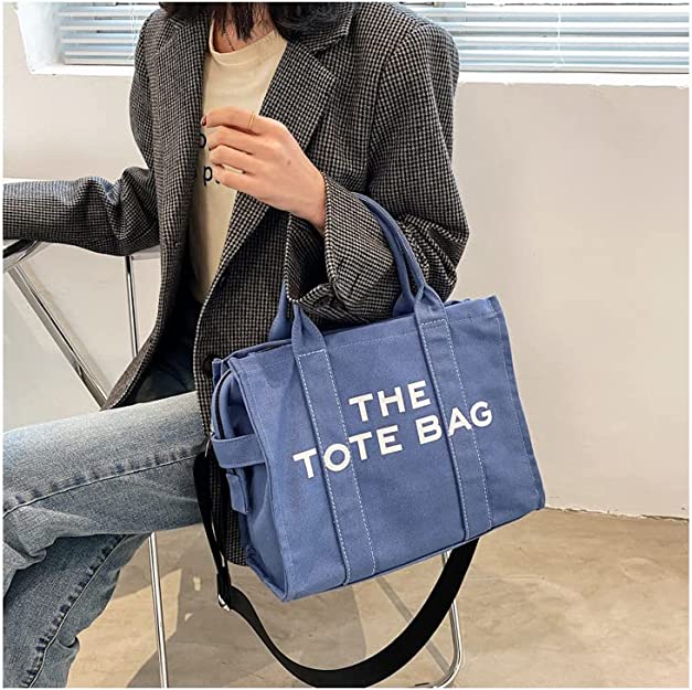 Canvas Tote Bags for Women Handbag Tote Purse with Zipper Canvas Crossbody Bag(Blue)