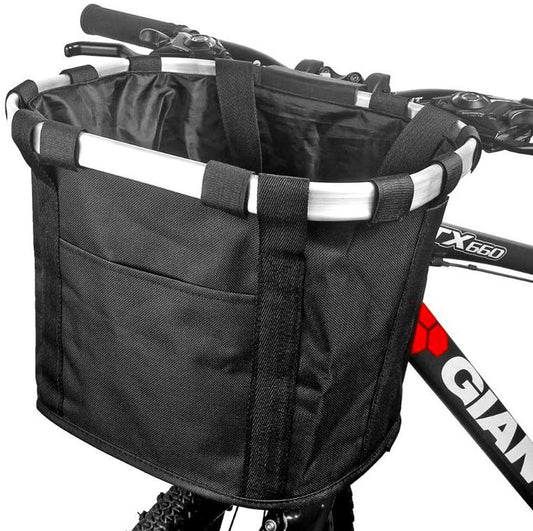 Zrakris Cestino Bicicletta Anteriore, Staccabile Pieghevole Ciclo Anteriore Borsa da Basket In Tela, Impermeabile Cestini Bici per cani, Picnic, Shopping - Nero