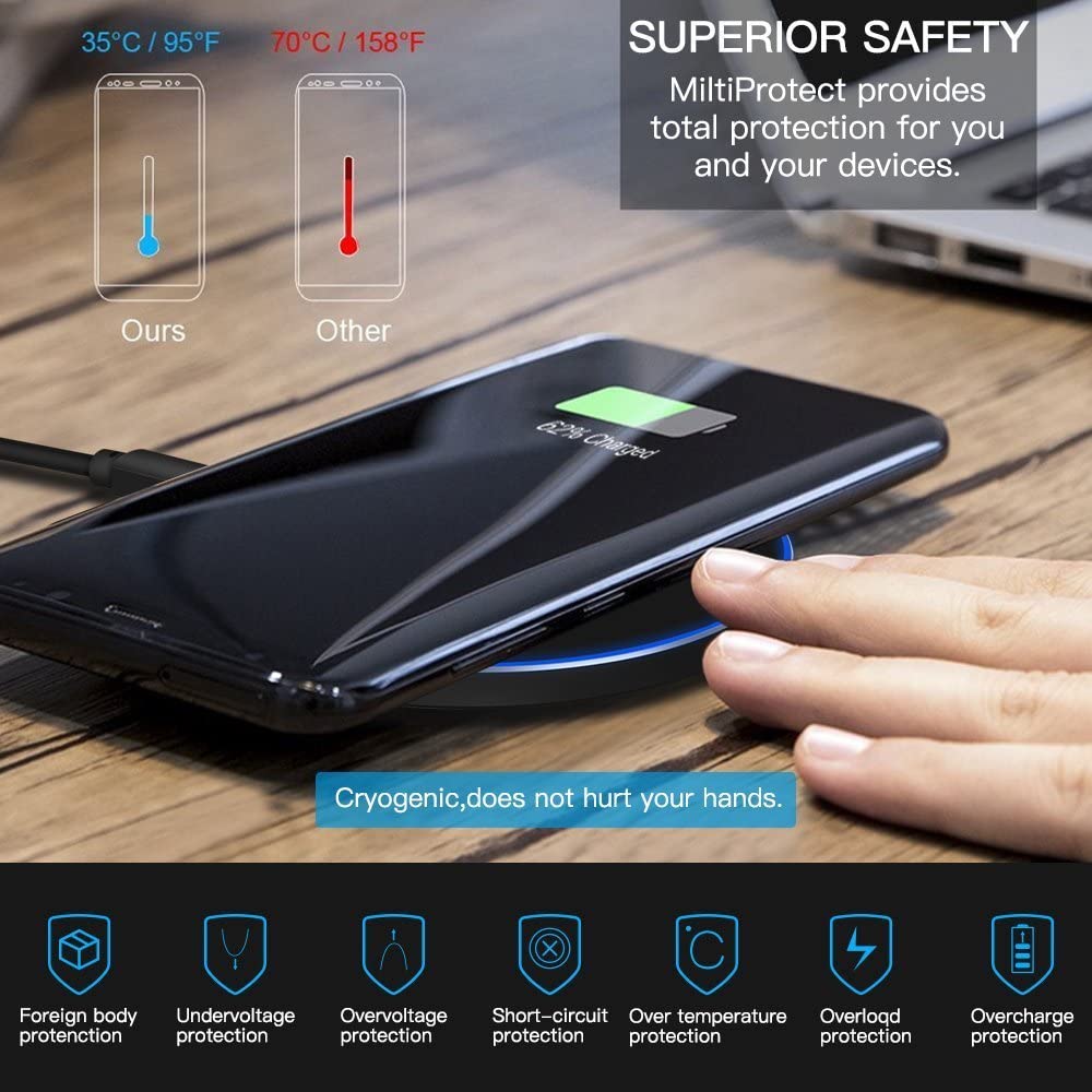 Charlore Wireless Charger, 15W Wireless Charging Pad Compatible with iPhone 12 Pro /12/11 Pro /11 /XS/XS Max/X / 8, Fast Charging for Samsung Galaxy S20 /S10 /S10+ /S9 /S8 /S8+ /Note 8 - Black
