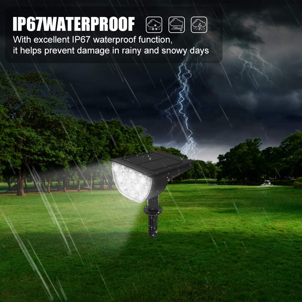 RENGAC 30 LED Solar Landscape Spotlights, Cold White IP67 Waterproof Solar Powered Wall Lights, Wireless Outdoor Solar Landscaping Lights for Yard Garden Driveway Porch Walkway Pool Patio (2 Pack)