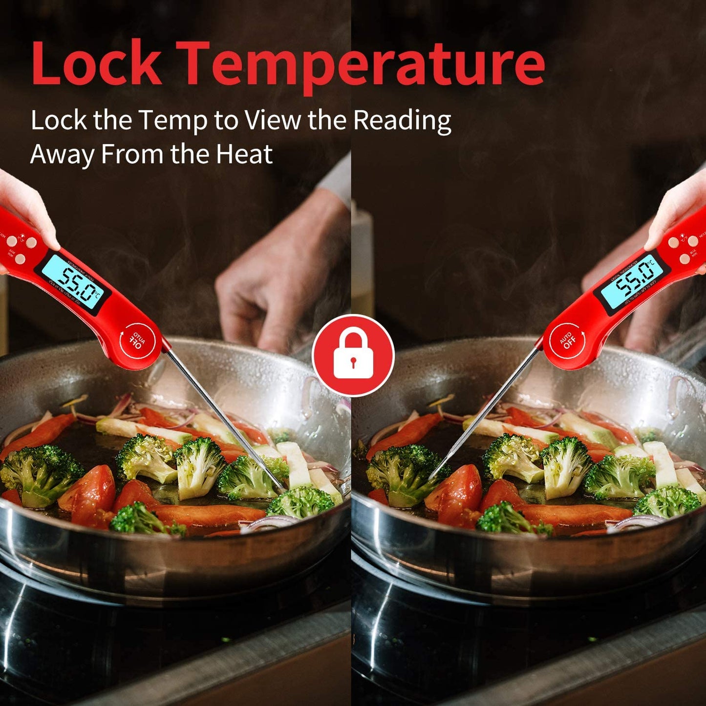 Taoriggs Cooking Thermometer, Digital Instant Read Food Thermometer Meat Thermometer Kitchen Thermometer with Foldable Probe, Backlit LCD Screen, Auto On/Off for BBQ, Grill, Suger, Milk, Deep Fry (Red)