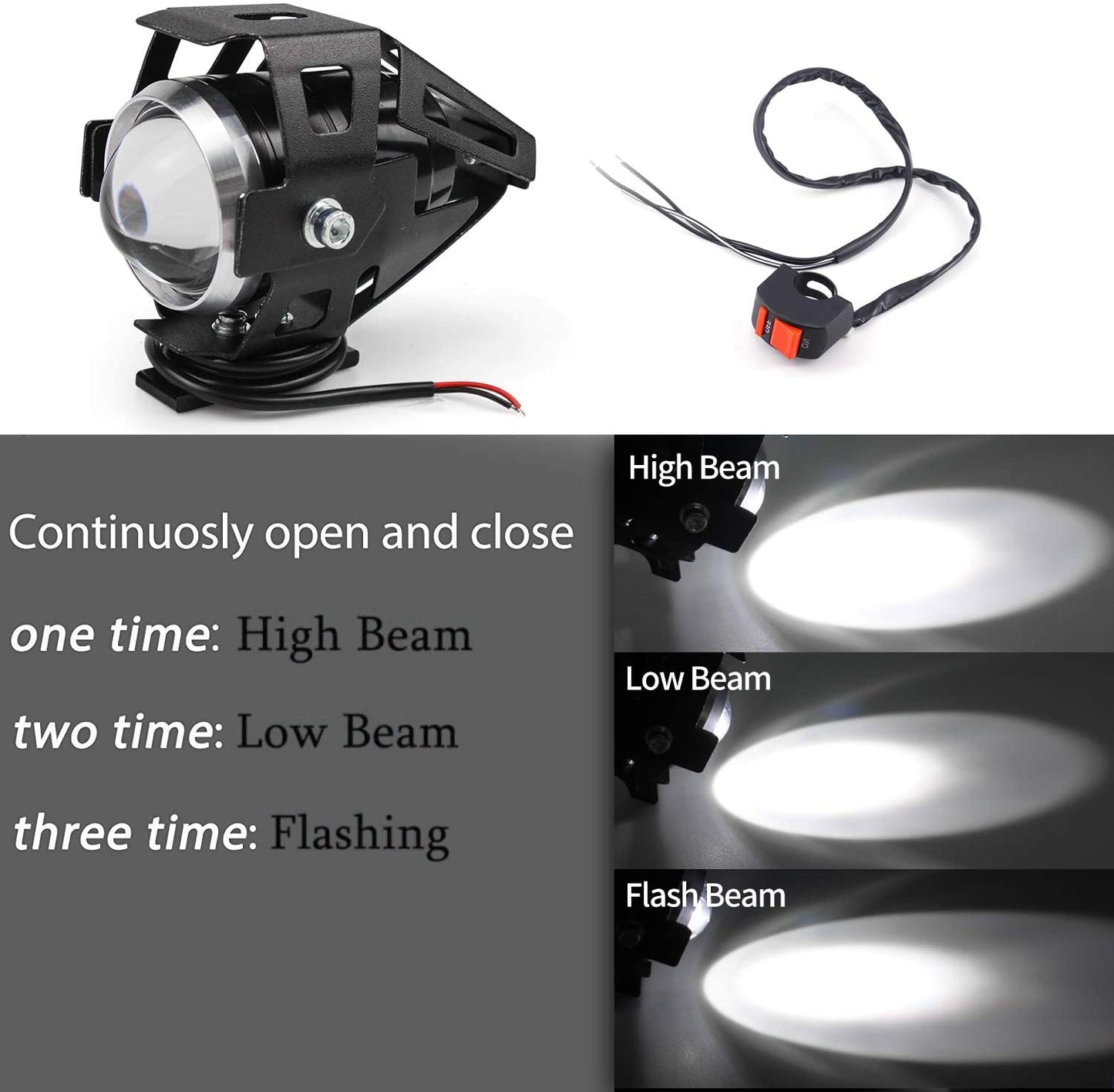 RENGAC Motorcycle Headlights,Motorbike Spot Driving Lights CREE U5 Motorcycle Front Spotlights Additional Fog Lights DRL 125W 3000LM with Switch for Motorcycle Quad Scooter Car Truck Boat Bike Black