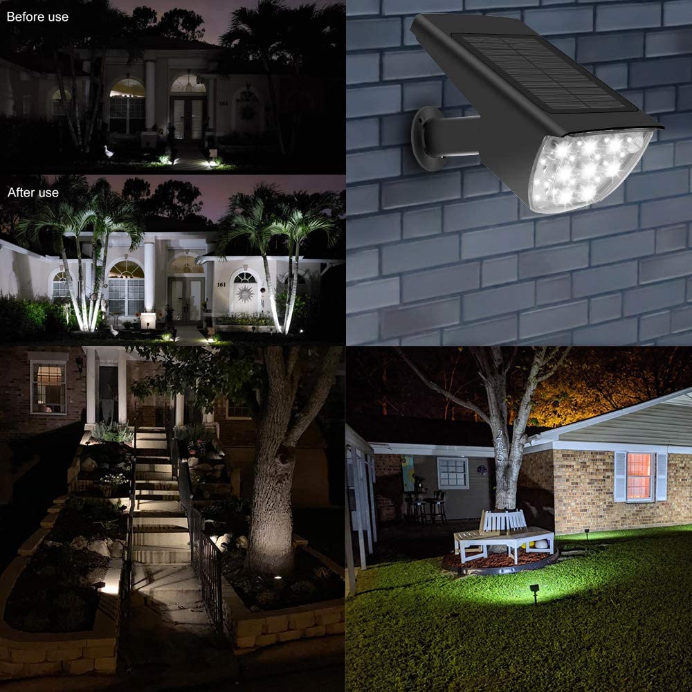 RENGAC 30 LED Solar Landscape Spotlights, Cold White IP67 Waterproof Solar Powered Wall Lights, Wireless Outdoor Solar Landscaping Lights for Yard Garden Driveway Porch Walkway Pool Patio (2 Pack)