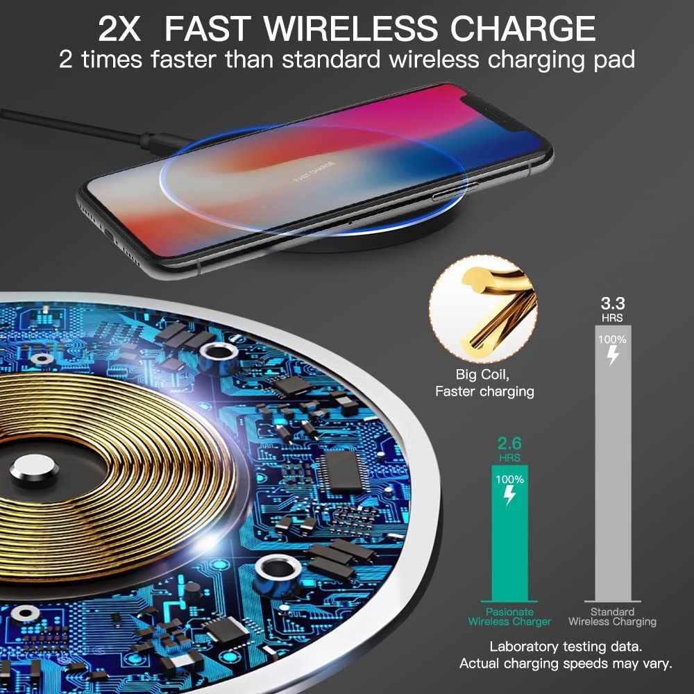 Charlore Wireless Charger, 15W Wireless Charging Pad Compatible with iPhone 12 Pro /12/11 Pro /11 /XS/XS Max/X / 8, Fast Charging for Samsung Galaxy S20 /S10 /S10+ /S9 /S8 /S8+ /Note 8 - Black