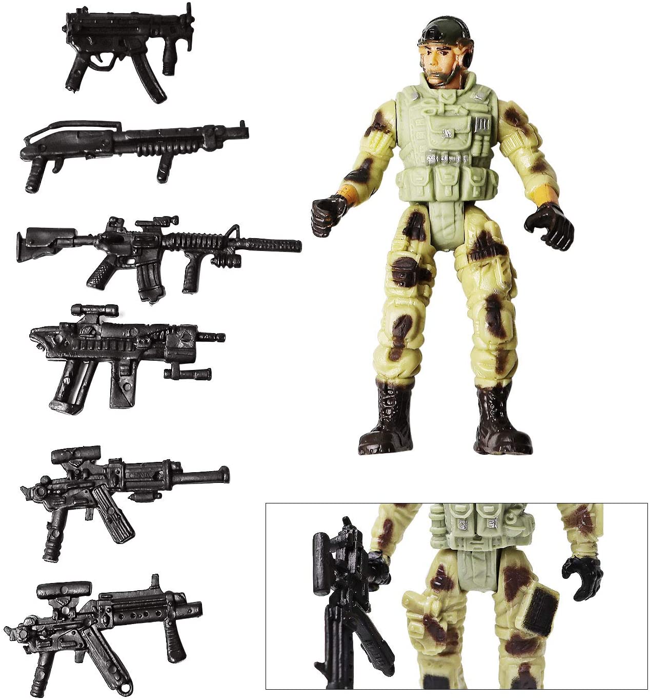 gruciso 6 Pcs Action Figure Army Soldiers Toy with Weapon / Military Figures Playsets