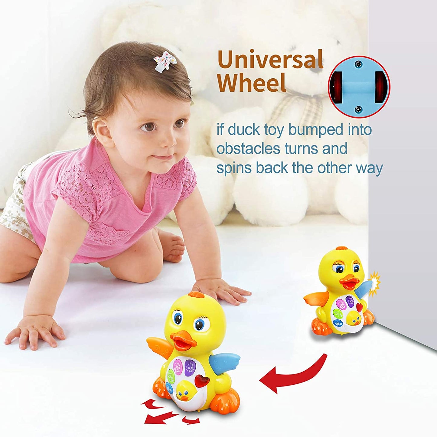 gruciso Singing Dancing Duck Toys-Musical and Educational duck Toy for Girl or Boy - Crawling Flapping Duck Toy Interactive Baby Toy with Light and Adjustable Sound for Toddlers, infant 12+ Months
