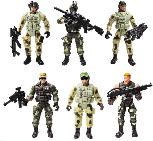 gruciso 6 Pcs Action Figure Army Soldiers Toy with Weapon / Military Figures Playsets