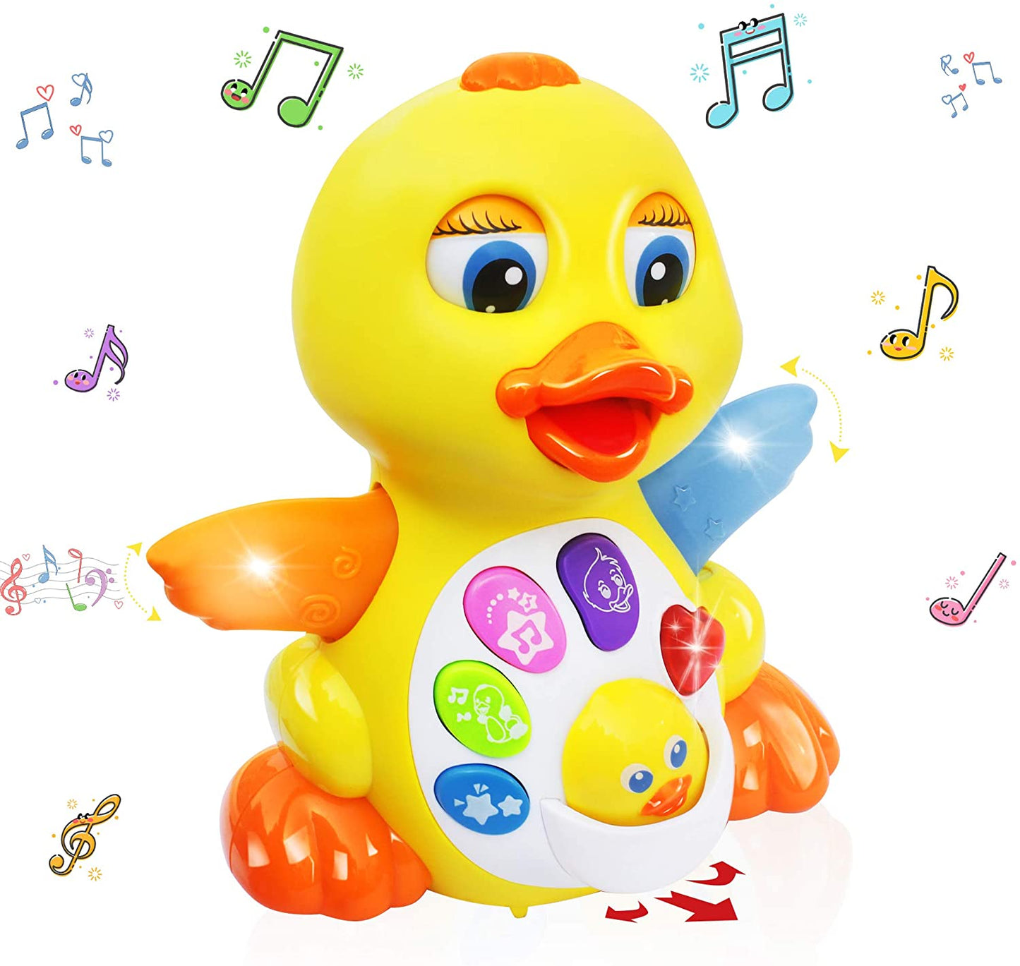 gruciso Singing Dancing Duck Toys-Musical and Educational duck Toy for Girl or Boy - Crawling Flapping Duck Toy Interactive Baby Toy with Light and Adjustable Sound for Toddlers, infant 12+ Months