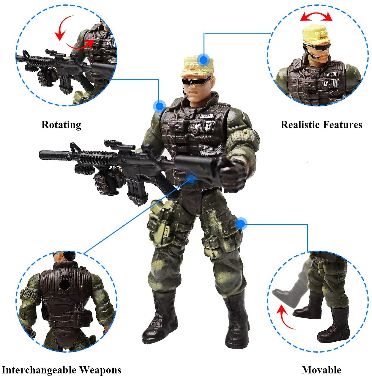 gruciso 6 Pcs Action Figure Army Soldiers Toy with Weapon / Military Figures Playsets