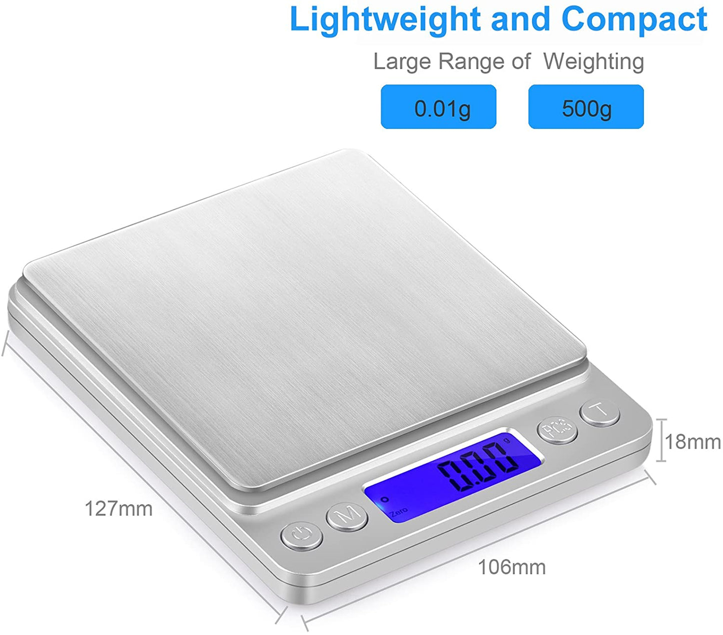 Charlore Digital Pocket Scale Weight Scale Mini Digital Pocket Scale 0.01-500g Electronic Weighing Scales LED Display for Kitchen Jewellery Drug Weighting and Home Use with Two Transparent Trays
