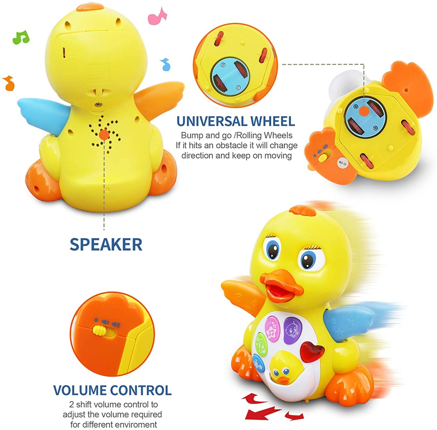 gruciso Singing Dancing Duck Toys-Musical and Educational duck Toy for Girl or Boy - Crawling Flapping Duck Toy Interactive Baby Toy with Light and Adjustable Sound for Toddlers, infant 12+ Months