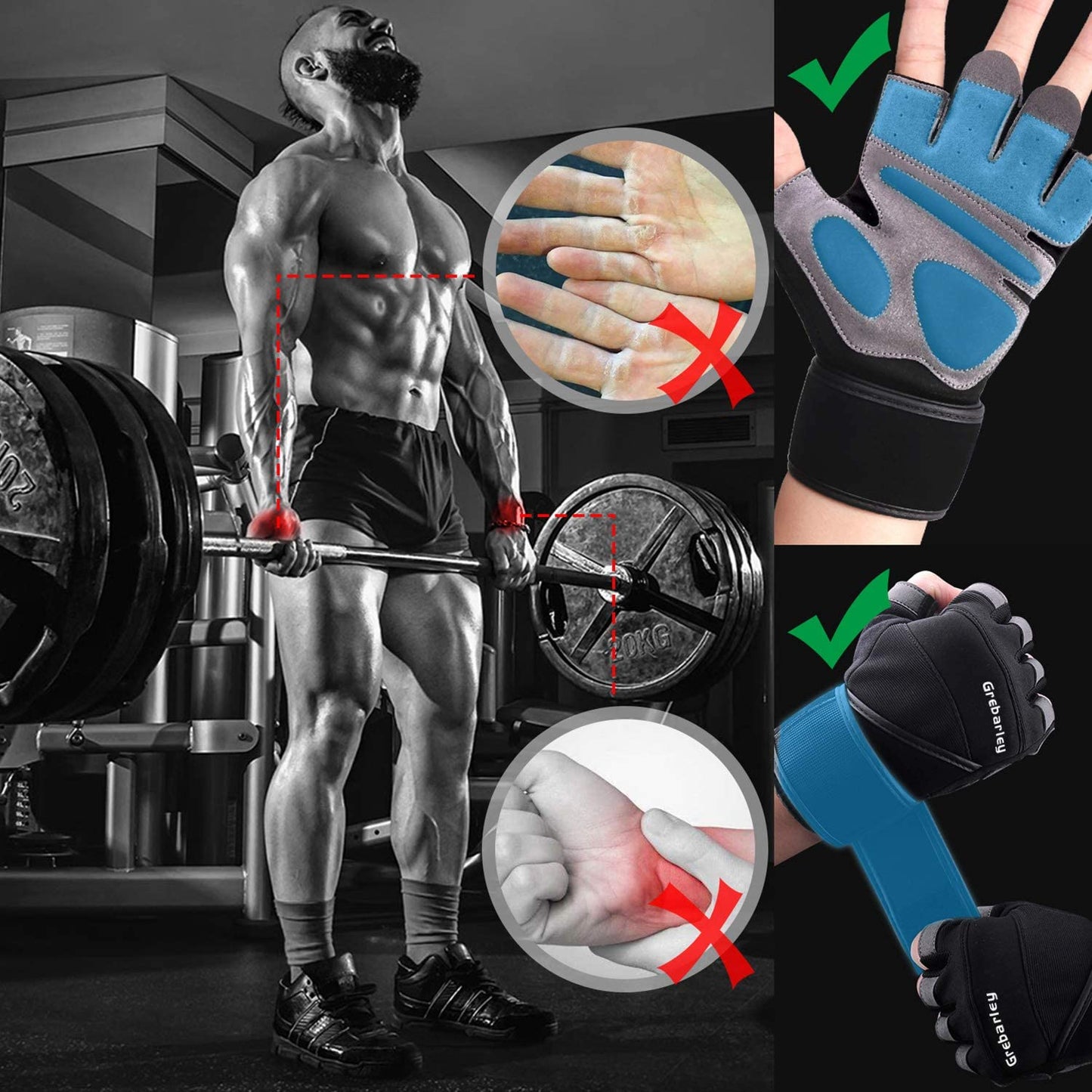 gruciso Gym Gloves,Training gloves with Wrist Support,Weight lifting Gloves,Breathable Sport Gloves,Crossfit Training,Suit for Men and Women
