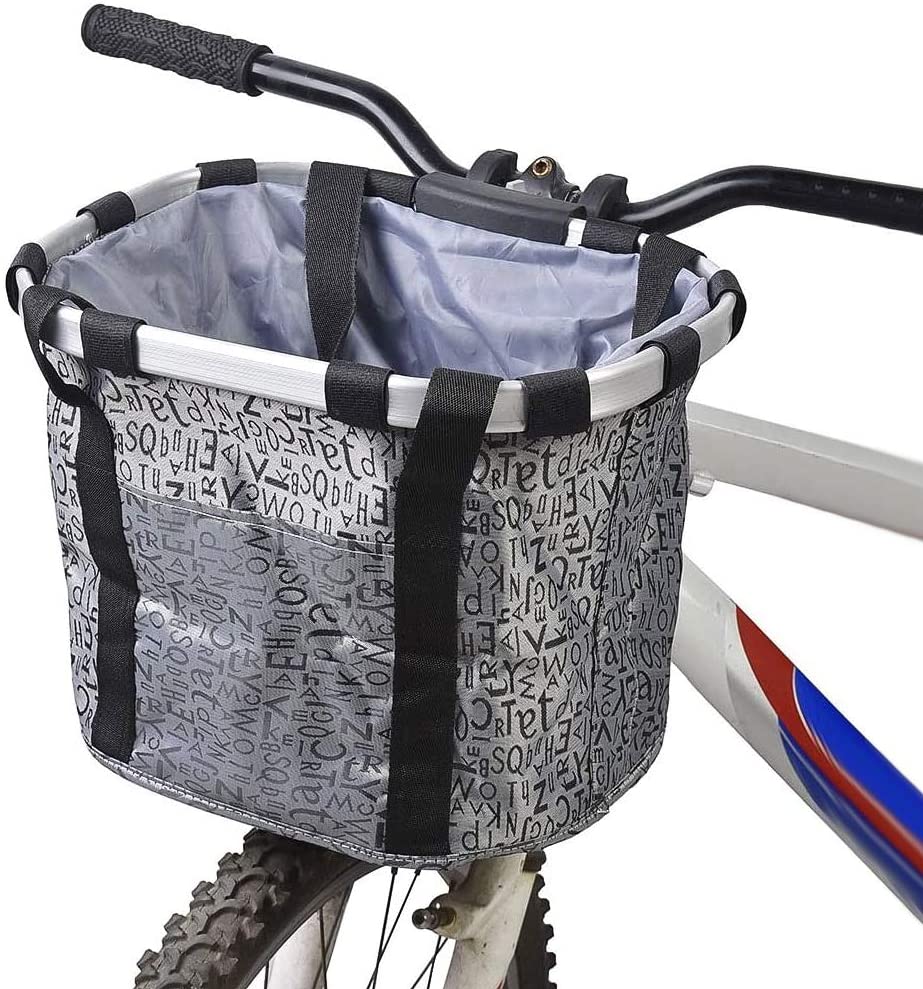 Zrakris Cestino Bicicletta Anteriore, Staccabile Pieghevole Ciclo Anteriore Borsa da Basket in Tela, Impermeabile Cestini Bici per Cani, Picnic, Shopping