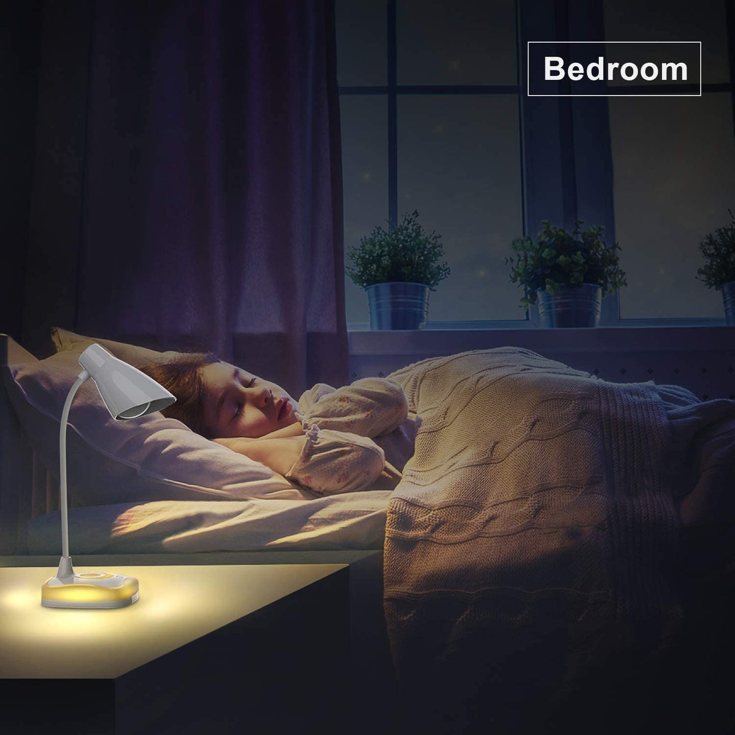 RENGAC LED Desk Lamp, 5W USB Rechargeable Reading Light with Mood Light on Base, 3 Levels Brightness, Touch Sensor Control, Energy-Saving Portable Reading Book Light for Study, Bedroom, Office, etc