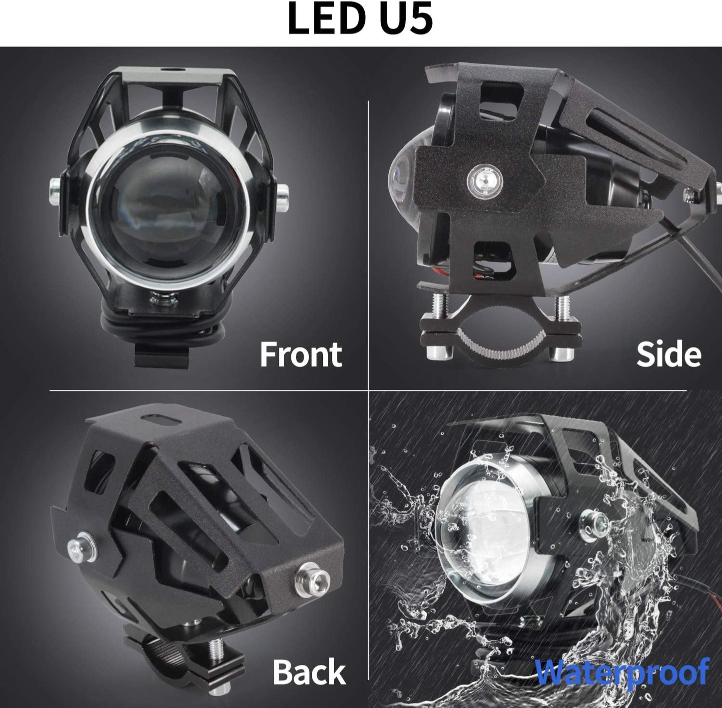 RENGAC Motorcycle Headlights,Motorbike Spot Driving Lights CREE U5 Motorcycle Front Spotlights Additional Fog Lights DRL 125W 3000LM with Switch for Motorcycle Quad Scooter Car Truck Boat Bike Black