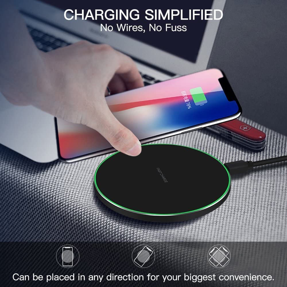 Charlore Wireless Charger, 15W Wireless Charging Pad Compatible with iPhone 12 Pro /12/11 Pro /11 /XS/XS Max/X / 8, Fast Charging for Samsung Galaxy S20 /S10 /S10+ /S9 /S8 /S8+ /Note 8 - Black