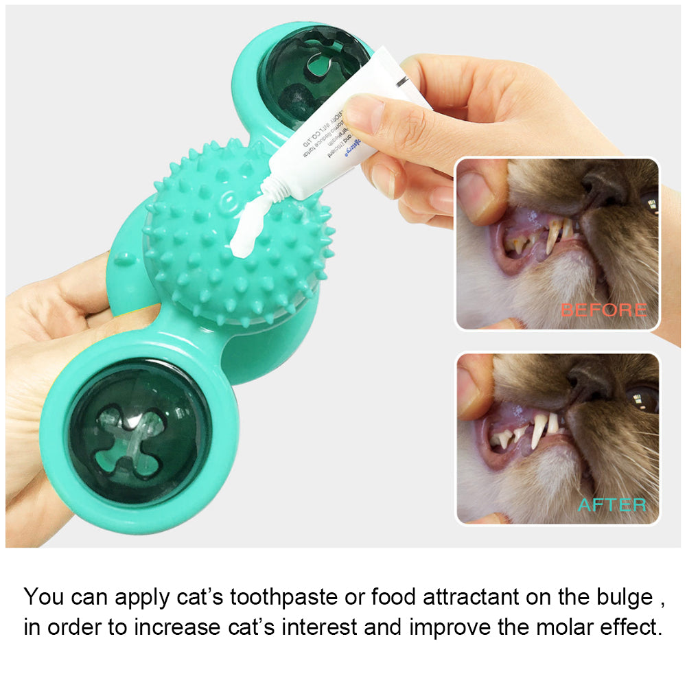 YWSEOC Windmill Cat Toy Turntable Teasing Interactive Cat Toys for Indoor Cats with Suction Cup Scratching Tickle Cats Hair Brush Funny Kitten Toys with Catnip and Bells
